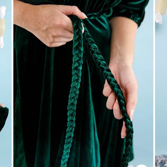 Aakaa Green Velvet On The Guest List Braid Belt Mini Dress Small NWOT - Picture 11 of 12